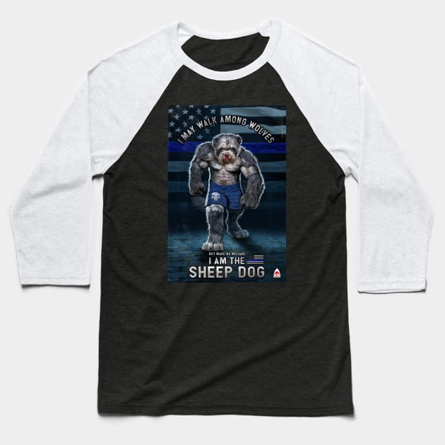 Blue Line Sheep dog Baseball T-Shirt by Ground Shark